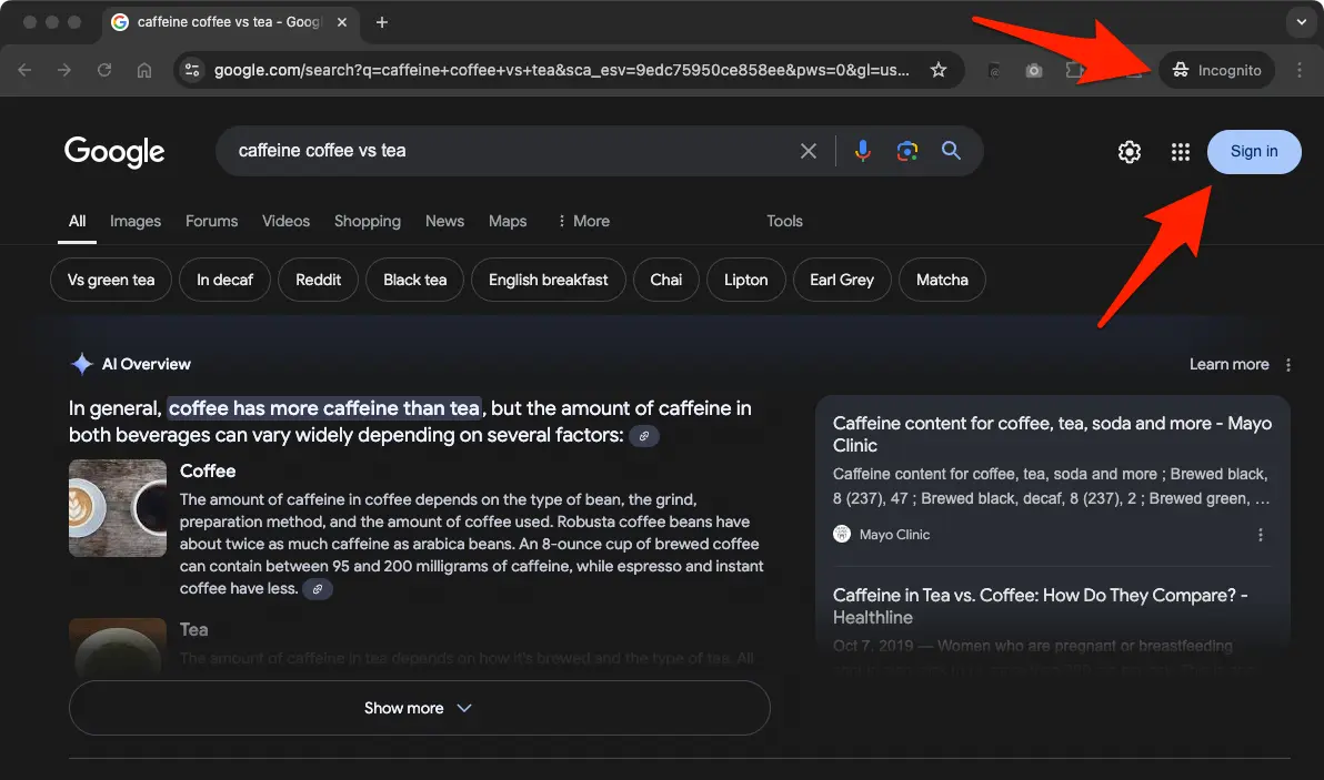 AI Overview in Incognito