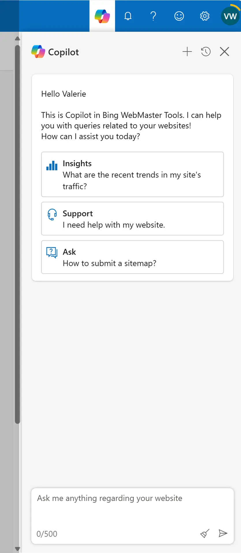 Copilot in Bing Webmaster Tools