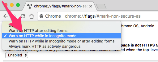 chrome://flags/#mark-non-secure-as